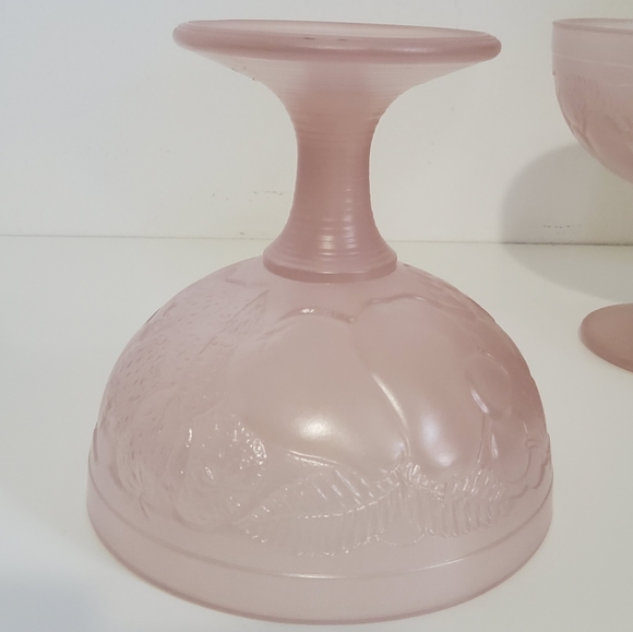 Vintage Pink Satin Frosted Glass Bowl, set of 2 - Picture 5 of 5